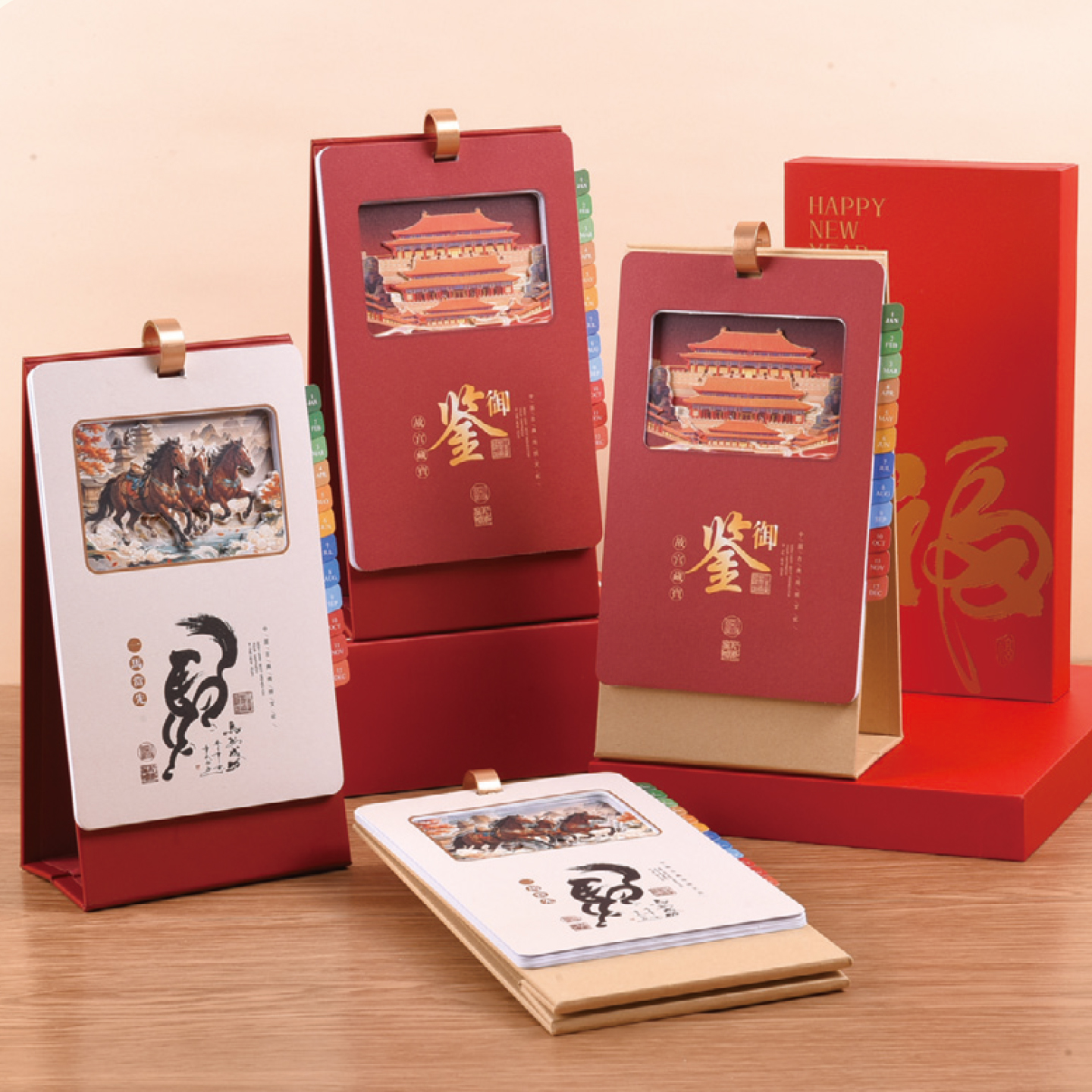 2026年新款竖式台历礼盒款故宫风景马图订做广告烫金logo大号厚本
