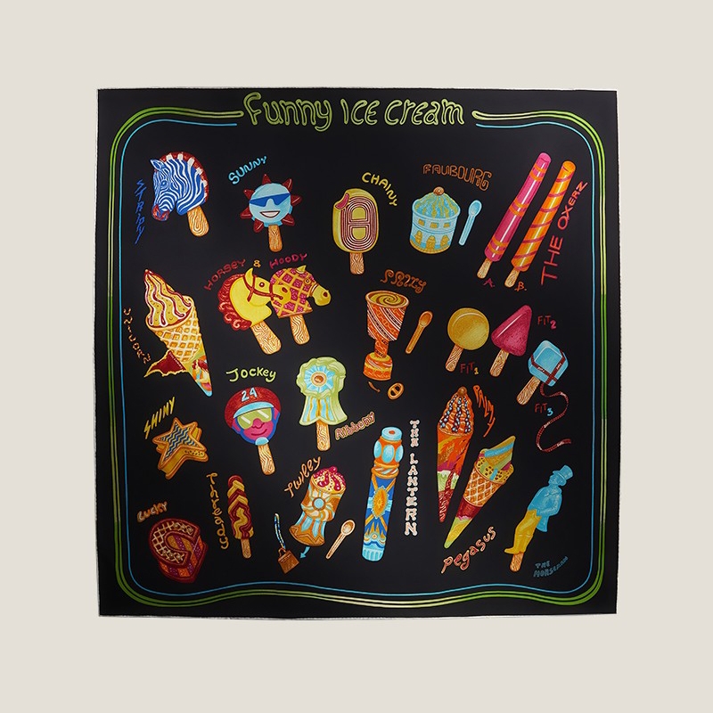 90*90桑蚕丝手工趣味冰淇淋方巾