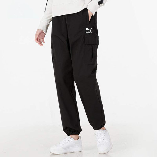 正品PUMA/彪马春季女子简约工装裤黑色休闲运动束脚长裤535179-01