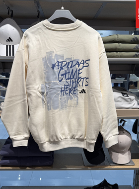 Adidas阿迪达斯男子加绒卫衣25秋冬运动上衣休闲圆领套头衫KC2786