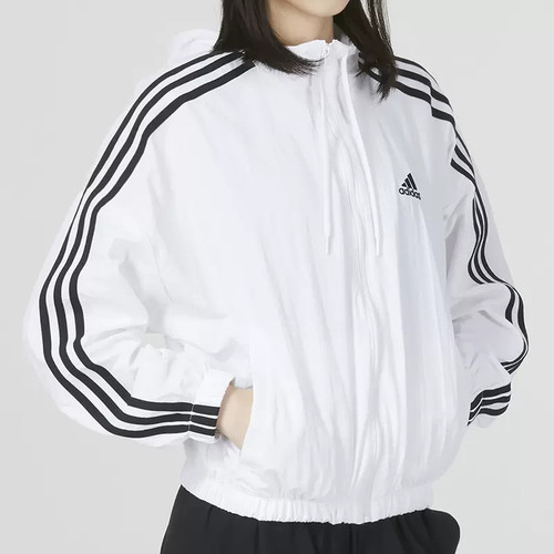 正品Adidas/阿迪达斯运动女装秋季宽松运动连帽夹克外套 IC0560