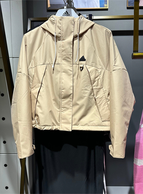 正品Adidas阿迪达斯女子加绒外套春秋防风运动休闲连帽夹克JE8591