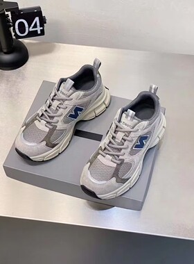 巴宝秀2025新款真皮女鞋老爹鞋N字慢跑鞋学生百搭运动休闲跑步鞋