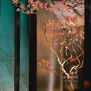 仿真桃花枝假花干树枝造景装饰室内客厅落地摆件吊挂插花道具