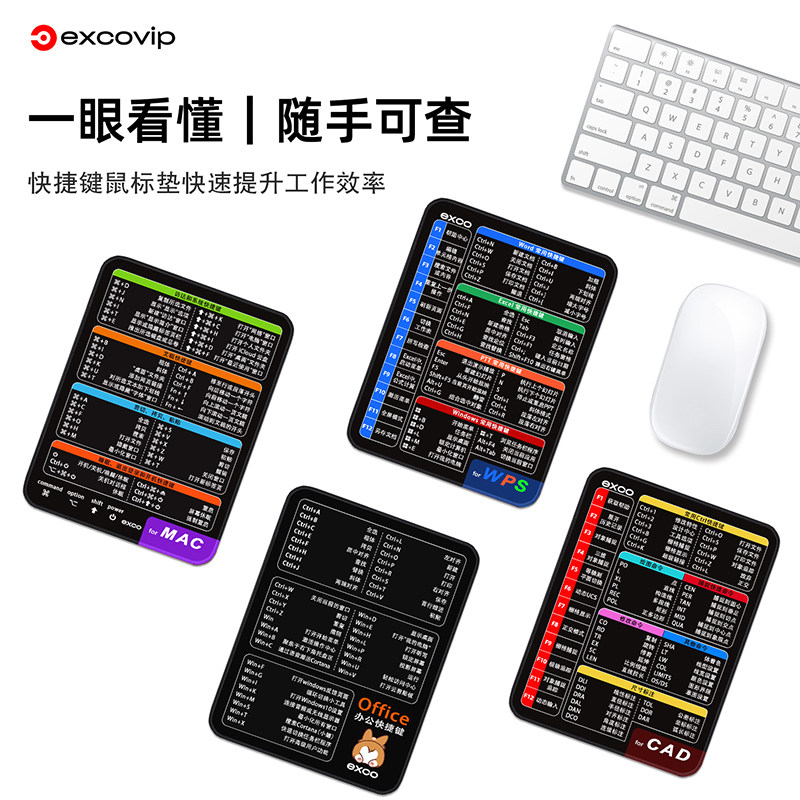 Mini快捷键办公鼠标垫 适用于Mac系统/WPS鼠标垫小号顺滑布面锁边