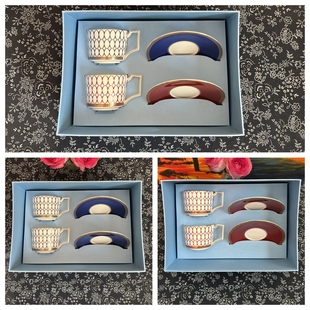 礼品礼物 WEDGWOOD威基伍德金粉年华2杯2碟骨瓷咖啡杯精致送礼