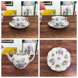 茶壶杯碟甜品盘VBO 粉色限量版 赫伦Herend维多利亚 纯手工手绘