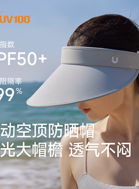UV100防晒帽夏季女遮阳透气遮脸防风防紫外线户外骑车空顶帽24507