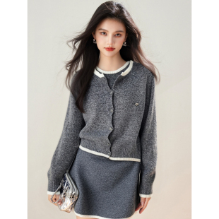 实拍◆小香风针织长袖连衣裙子女2025新款初冬韩系高级感穿搭