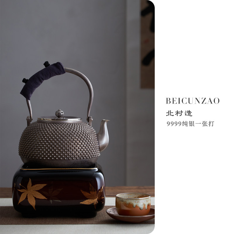 北村造银壶9999北村纯银霰形烧水壶纯手工柳钉煮水日本大容量煮茶