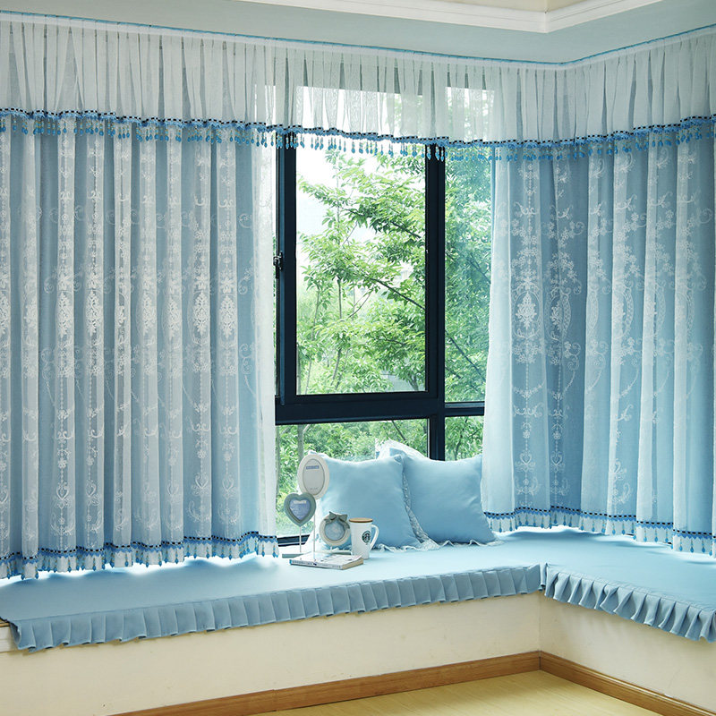 定制现代简约欧式棉麻绣花窗纱全遮光窗帘卧室客厅阳台飘窗成品