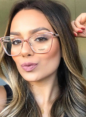 Hickmann海歌漫眼镜框女猫眼近视街拍方形全框大脸金丝眼镜架1395