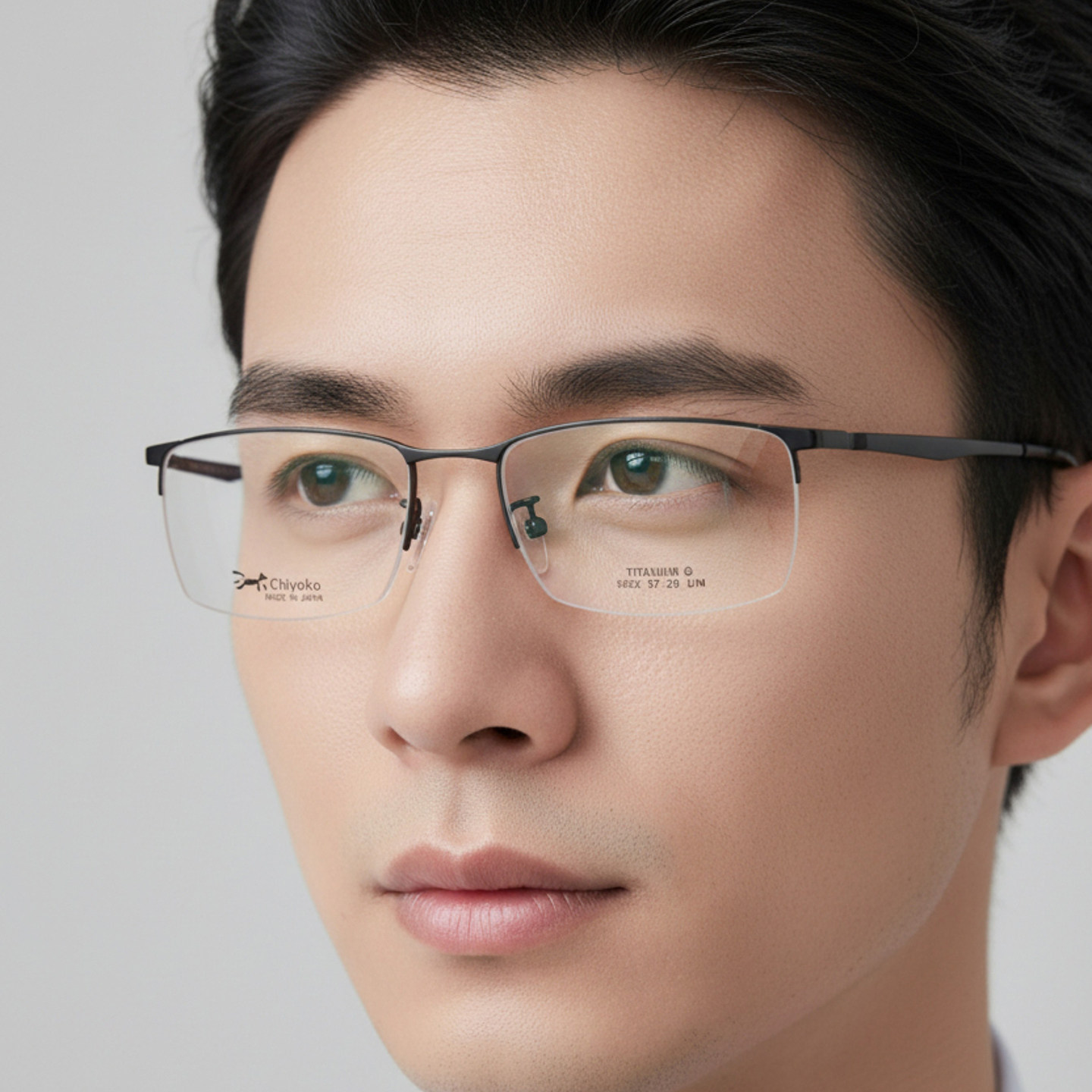 chiyoko眼镜框男近视可配潮超轻商务大脸加宽半框纯钛眼镜架8682