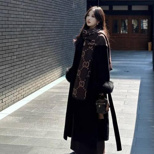 法式风纯欲秋冬中长款毛呢外套女