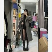 韩系宽松高级感长款 甜美风韩版 新款 呢子大衣女秋冬季 灰色长外套 款