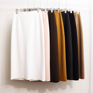 垂顺柔软春秋款 加绒松紧腰直筒中长裙显瘦垂坠感开叉半身裙优雅裙