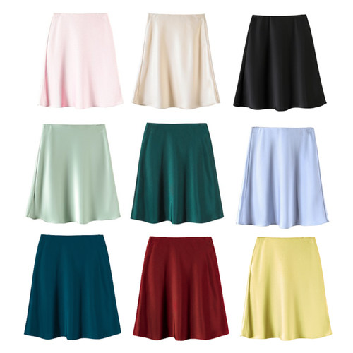 夏季凉爽丝滑缎面短裙醋酸质感