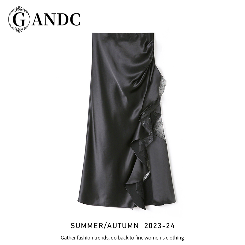 【安晴粉丝专享】GANDC轻奢高端女装优雅时尚醋酸半身裙GC2021892