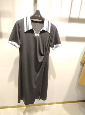 唯影WEIYING夏季新品女装丝缎连衣裙衬衫领修身休闲裙子2483716