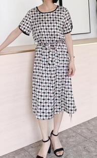 丝缎连衣裙仿真丝圆领腰带裙子8170 女装 唯影WEIYING夏季 新品