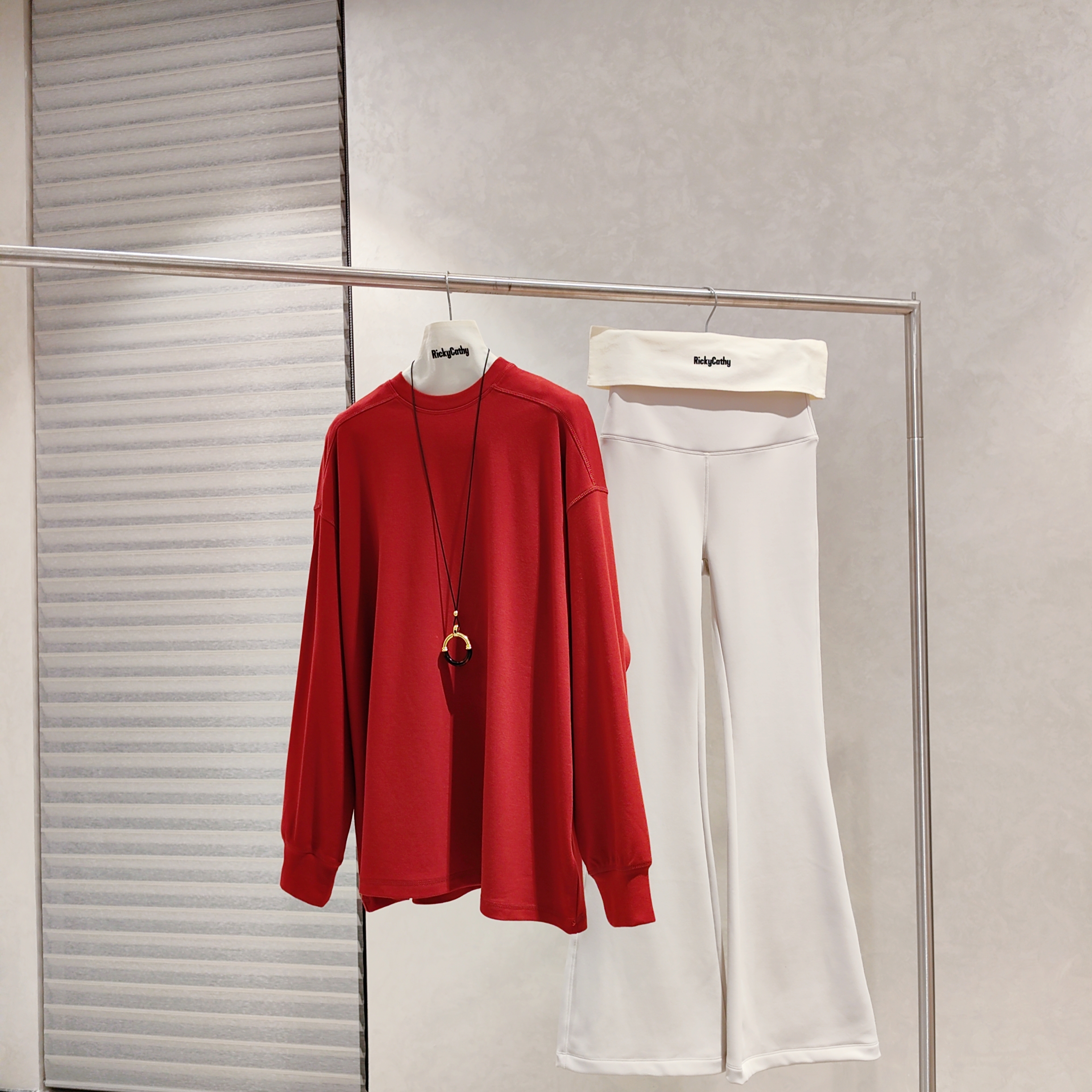 [张艾米]软糯厚感中长款长袖T恤