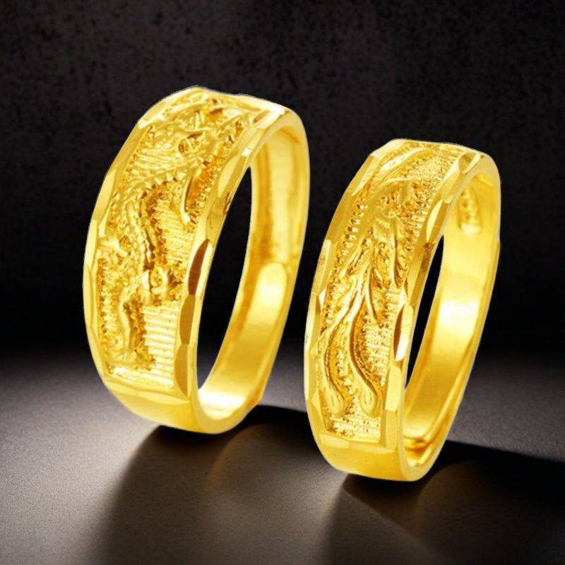 龙凤18K黄金色戒指开口指环对戒龙纹男女款日常可调节质感礼物