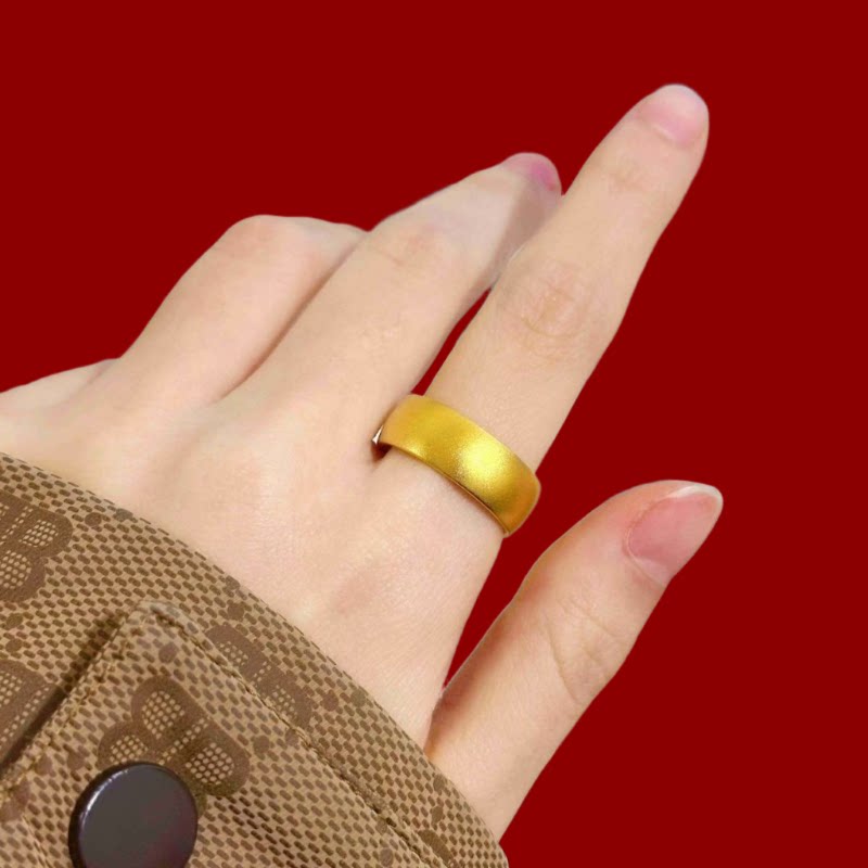 18K黄金戒指磨砂素圈加宽加厚哑光指环情侣对戒内活口古法简约款