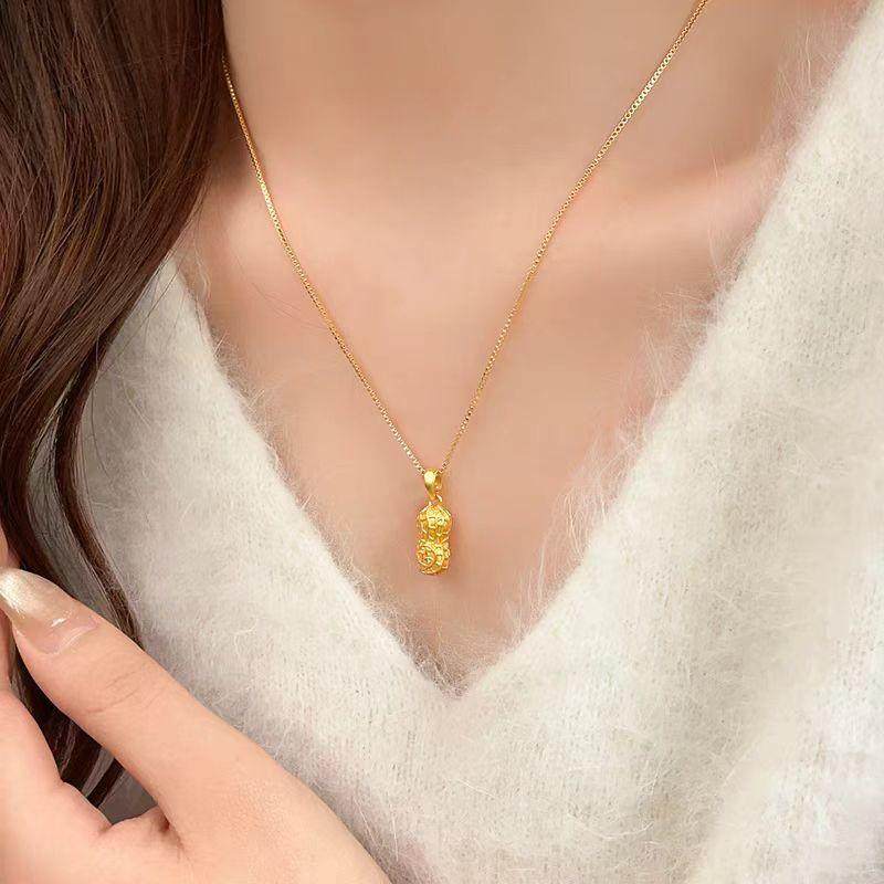 好事花生黄金色项链实心吊坠潮女士18K生日礼物送女友带坠时尚