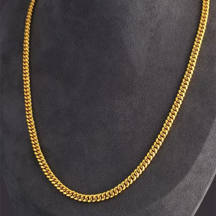 马鞭链18K黄金色项链男女情侣细古巴肖邦链结实素金颈嘻哈侧身链