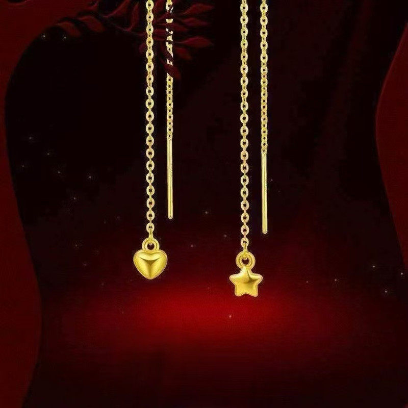 五角星18K黄金色耳线女款简约耳饰首饰耳钉长款流苏耳环显脸瘦