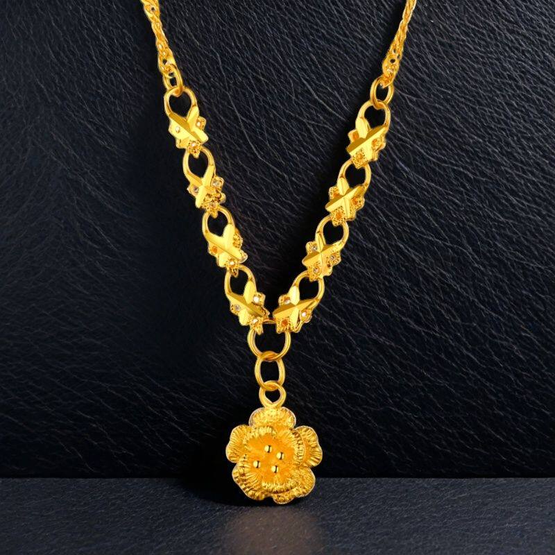玫瑰花18k黄金色项链套链轻奢链条郁金香花朵吊坠时尚潮流送戒指