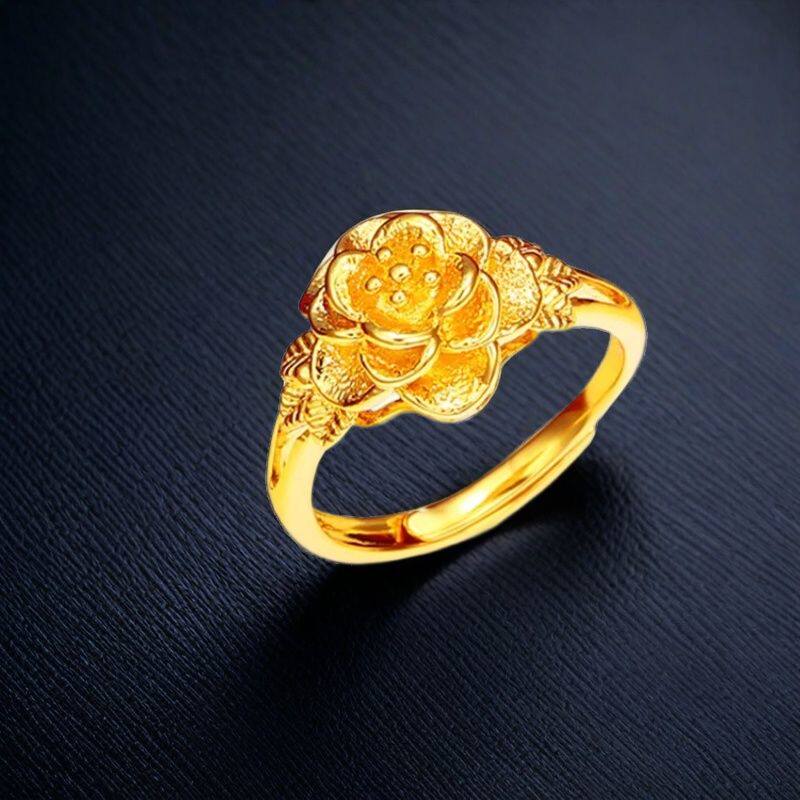 18k黄金色戒指活口玫瑰花手饰开口可调节女款精致简约花朵高级感