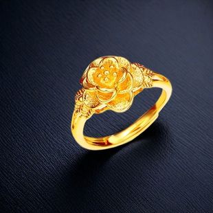 18k黄金色戒指活口玫瑰花手饰开口可调节女款精致简约花朵高级感