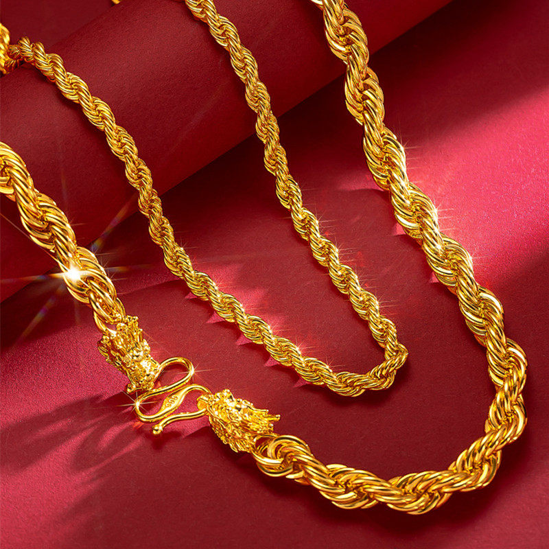 18K黄金色项链男款麻花链简约百搭时尚个性嘻哈麻绳送男友礼物