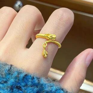 神龙摆尾18K黄金色龙纹戒指开口可调节纯金色手饰时尚龙鳞盘龙