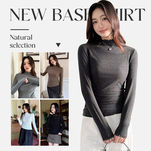 秋冬季 显瘦长袖 新款 百搭修身 上衣女 蕾丝半高领奶油肌打底衫 20007