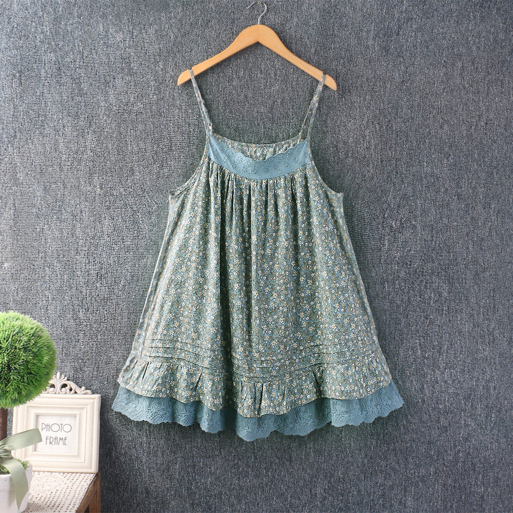 春夏新款女装日系小清新棉麻碎花叠穿背心宽松小吊带