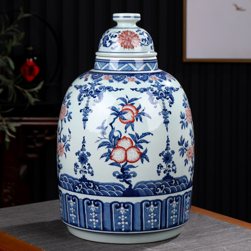 景德镇仿古陶瓷酒瓶 20斤装手绘青花瓷釉里红冬瓜坛酒坛 二十斤装