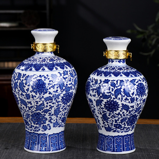 景德镇仿古陶瓷泡酒瓶 两 三斤装青花梅瓶酒坛 2斤 3斤装密封酒罐