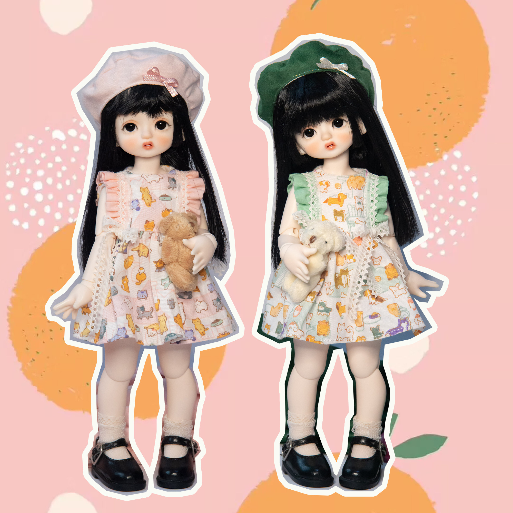【现货】bjd sd 1/6 6分六分 连衣裙 可爱 贝雷帽 小熊 日常 套装