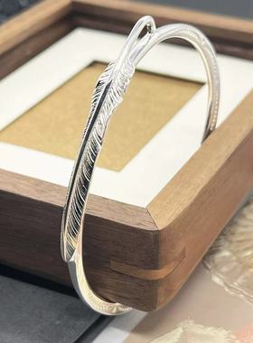 925银手镯 NO188小众创意风切羽毛手镯个性简约气质轻奢风