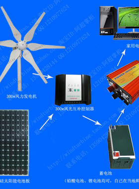 300W微风永磁小型风力发电机12V24V风光互补控制器逆变器路灯包邮