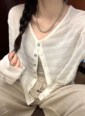 小阿秋天丝亚麻空调小衫上衣女2026春夏显瘦长袖薄款设计感针织衫