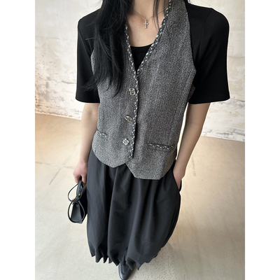 V领挂脖修身西装马甲通勤女款