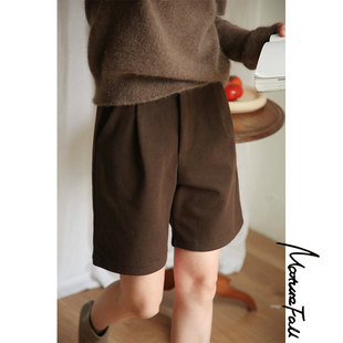 女2025秋季 中裤 新款 子显瘦靴裤 百搭休闲裤 阿秋Maturefall毛呢短裤