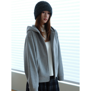 小阿秋廓形短款小个子加绒连帽卫衣外套女冬美式宽松慵懒开衫上衣