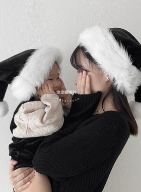 noir santa hat圣诞节亲子儿童摄影会布置装饰氛围黑色小众圣诞帽