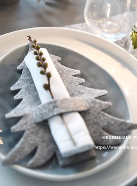 圣诞节酒店餐厅饭店酒吧桌布装饰餐具装饰松树质感灰色桌垫