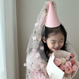 2024春夏新款 网纱刺绣超仙小清新百搭甜美气质网纱生日帽拍照道具