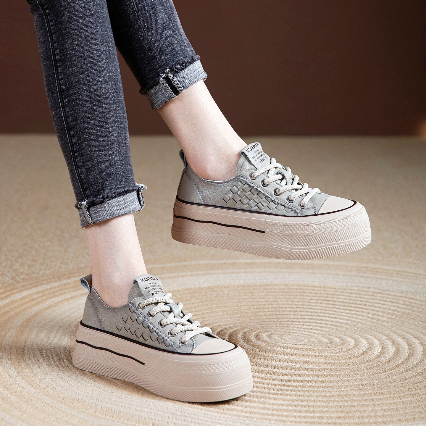 韩版真皮厚底时尚休闲鞋女2026春季新品头层牛皮厚底学院低帮单鞋,女鞋,时尚休闲鞋,淘宝优惠券,粉丝福利购,淘宝优惠卷